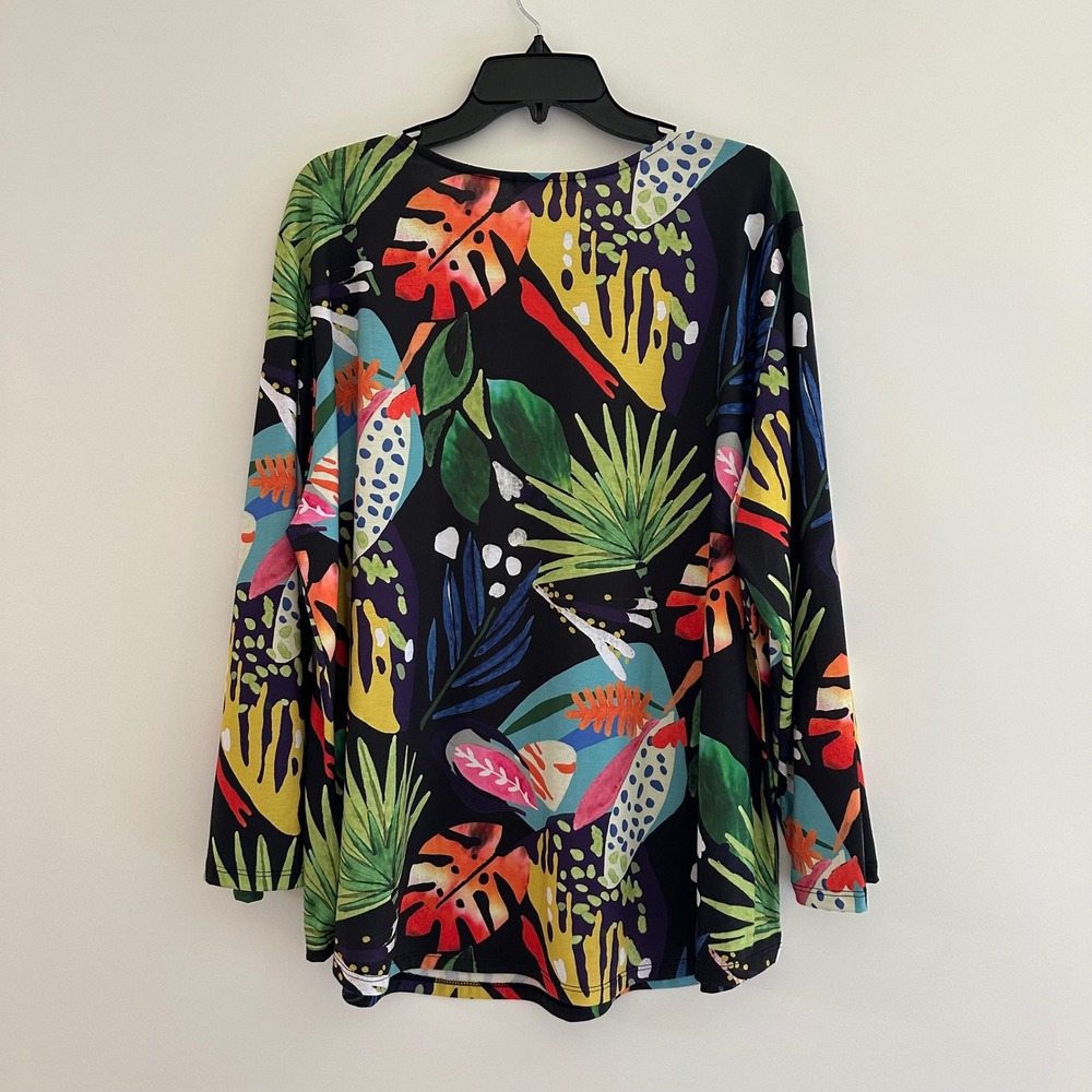 Jess & Jane Tropical Floral Top Size 2X Multicolor Artsy Colorful Vacation - Picture 2 of 6